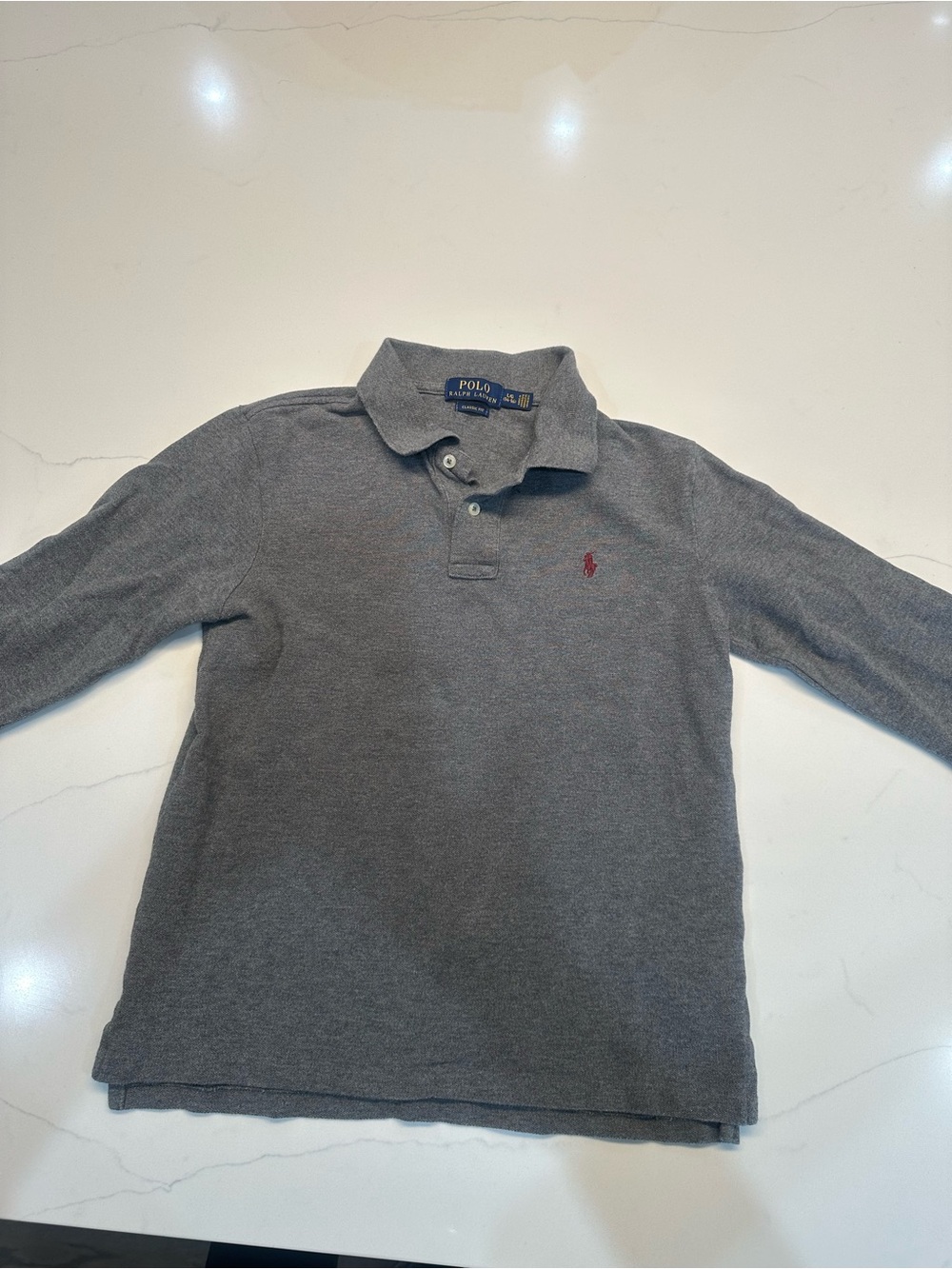 Ralph Lauren Gray V-Neck Polo Sweater with Red Pony